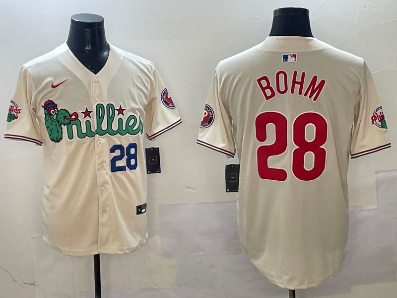 Men Philadelphia Phillies #28 Bohm Cream Three generations Joint Name Game 2025 Nike MLB Jersey style 2->philadelphia phillies->MLB Jersey